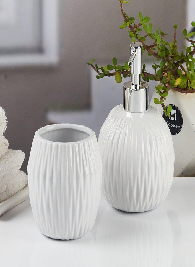 Kookee Ceramic Bathroom Set - Stylish 2 Piece Bath Accessories Kit with Soap Dispenser, Toothbrush Holder - Modern & Designer Decor for Home & Guest Bathrooms (11108) - Image 3